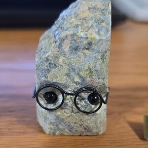 Crystal Rock Buddy Unique Stone Figurine with Glasses